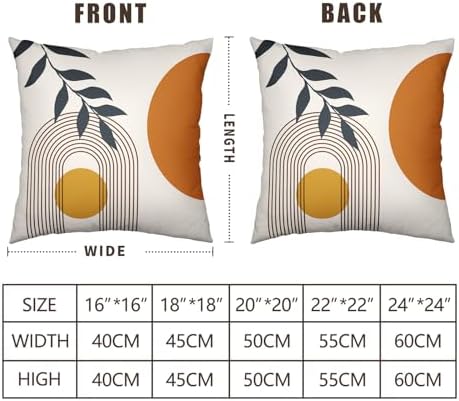 Boho Abstract Sun Pillow Covers Mid Century Modern Throw Pillow Covers Minimalist Geometric Leaf Decorative Pillow Cases Bohemian Line Art Pillowcase 18x18 Set of 2 for Outdoor Couch Patio