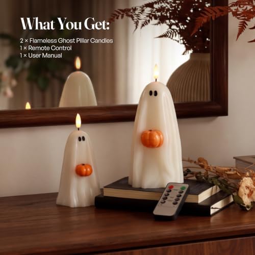 Halloween Decorations, Fall Decor, Flameless Ghost Candles holding Pumpkin
