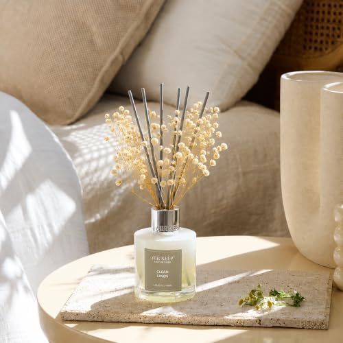 Airkeep Reed Diffuser Set,3.38 fl oz (100 ml) - Clean Linen Oil Diffusers with 8 Reed Sticks,Home Fragrance Reed