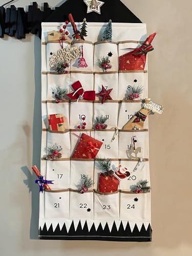 STKMELON Christmas Advent Calendar with Pockets Wall Hanging Bag for Home Xmas Countdown Decoration(Countdown to Christmas)