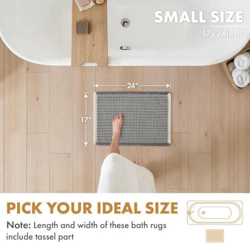 MIULEE Set of 2 Waffle Bathroom Rugs Dark Grey&Cream Bath Mat 17x24 Inch