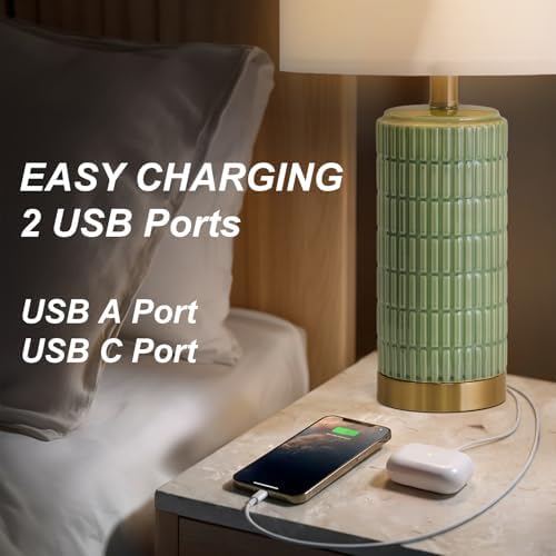 PoKat Bedside Table Lamps Set of 2 for Living Room with 2 USB Ports, 21.5'' Small Modern Nightstand Lamps for Bedroom
