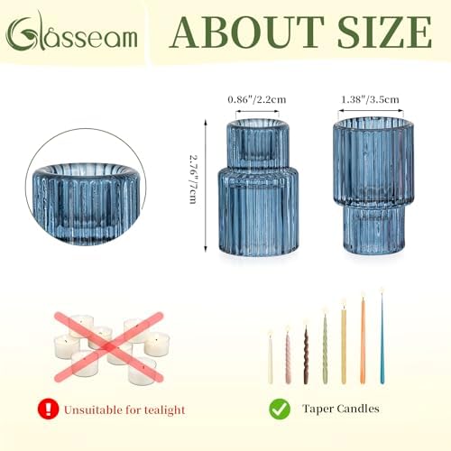 Glasseam Taper Candle Holders Bulk 20Pcs Small Candlestick for Coastal Decor