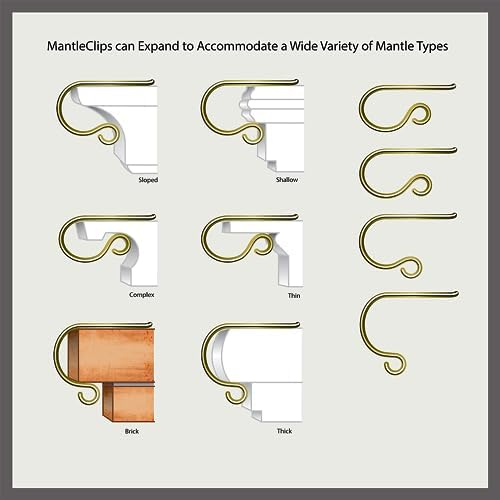 Haute Decor The Original MantleClip® Stocking Holder 4 Pack - Hang Christmas Stockings Safely and Securely from Mantels Up to 3 Inches Thick