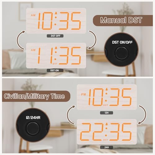 DreamSky Wooden Digital Alarm Clock for Bedroom with Large Numbers