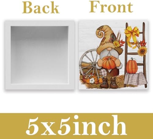 Fall Gnomes Sign Fall Decorations for Home Office Indoor Fall Desk Decor for Bathroom Bedroom Autumn Thansgiving Decor 5 x 5 Inches