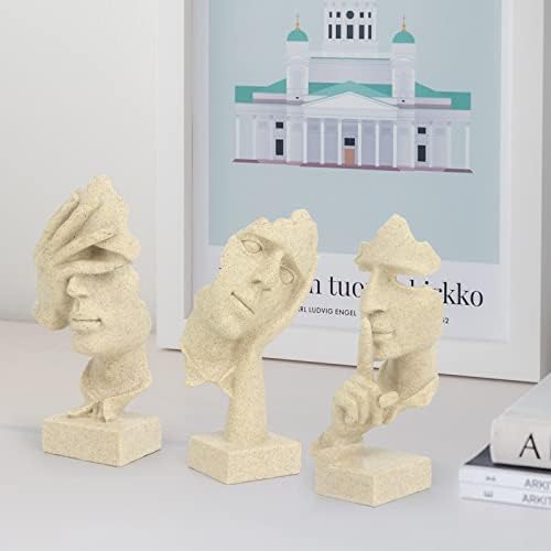 prosfalt 3 Pcs Thinker Statue, Silence is Gold Abstract Art Figurine, No Hear No See No Speak Modern Home Resin