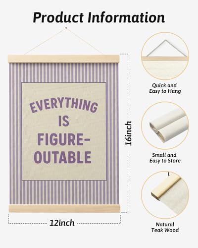 FGFK Everything Is Figureoutable Positive Affirmations Wall Art Poster Hanger Frame, Retro Purple Inspirational Canvas