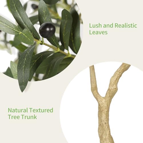 Realead 5ft Olive Trees Artificial Indoor with White Tall Exquisite Planter