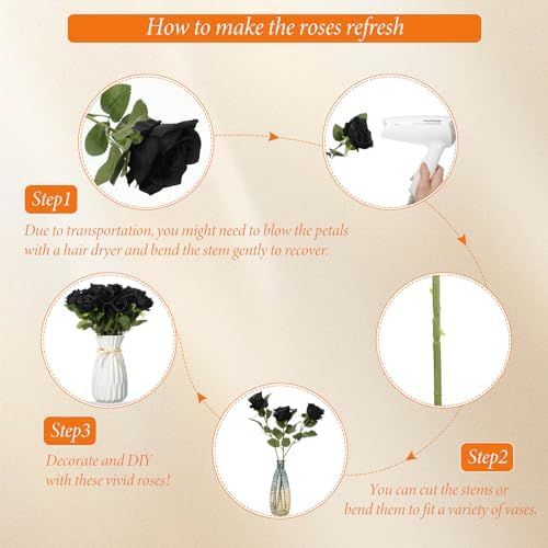 Hotop 20 Pcs Artificial Rose Flowers with Long Stem for Wedding,Black