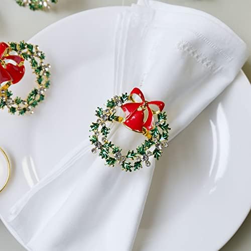 wonlex Christmas Napkin Rings Set of 6, Green Diamonds Napkin Ring for Wedding, Thanksgiving Day, Family Gatherings, Birthday and Dinner Party, Serviette for Thanksgiving Day, Xmas (Christmas Wreath)