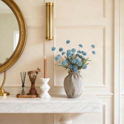 Laelfe Dusty Blue Flowers Artificial Pompon Mum, Fake Kiku Flowers Silk Small Mini Chrysanthemum Ball Faux Mum Decor for Autumn Filler DIY Bouquet Centerpieces Arrangements Shower (Dusty Blue)