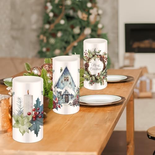 Retisee 3 Pcs Farmhouse Christmas Flameless LED Candles with Remote