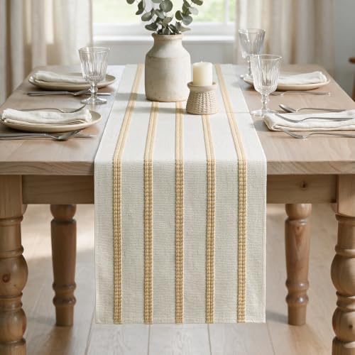 Artoid Mode Burlap Brown Farmhouse Woven Stripe Table Runner, Seasonal Holiday Boho Rustic Kitchen Dining Table Decoration for Home Party Decor 12x72 Inch