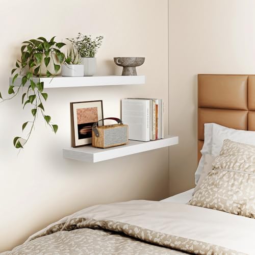 Fixwal Floating Wall Shelves for Decor (White, Set of 2, 22Inch)