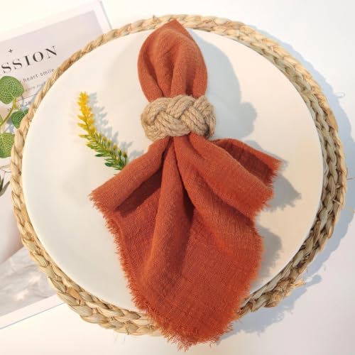 Woven Napkin Rings Set of 24, Natural Cotton Yute Napkin Holder Brown
