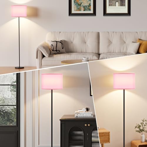 Ambimall 60'' Modern Floor Lamp with Shade, Tall Lamps for Living Room, Bedroom, Office, Dining Room, Pink Shade with