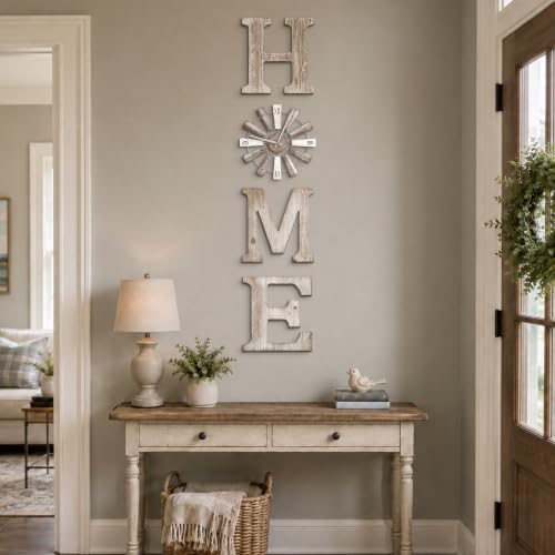 Farmhouse Home Signs with Windmill Clock Wall Decor Rustic Home Letters Wall Art for Living Room Kitchen Entryway
