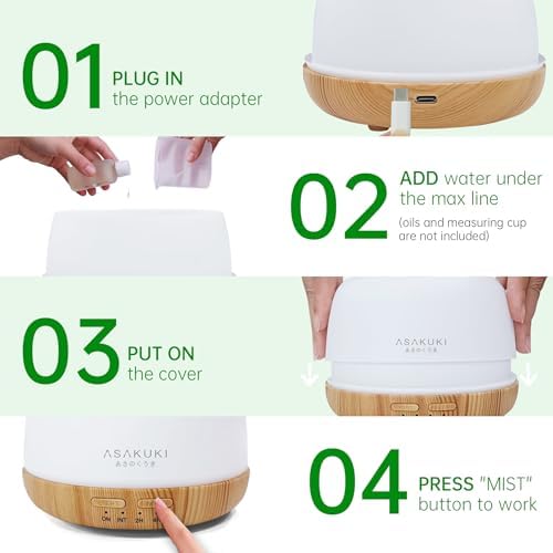 ASAKUKI Essential Oil Diffuser, 300ml Aromatherapy Oil Humidifier