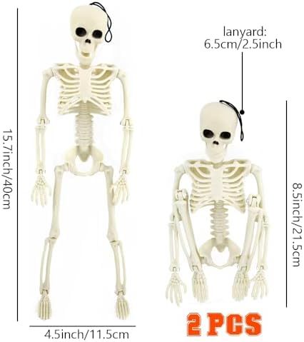 2 PCS 15.7" Posable Halloween Full Body Skeleton Decor with Movable Joints