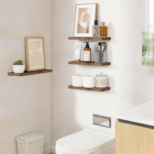 BAYKA Rustic Brown Bathroom Floating Shelves, 15.7in, 3Pk, Wall Mount Shelf
