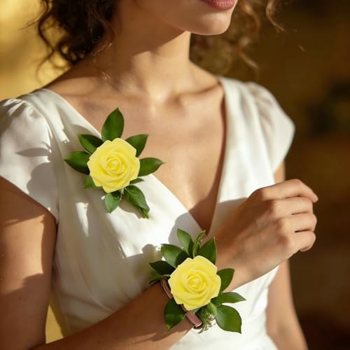 16 Pcs Yellow Artificial Flowers, Fake Roses with Stems