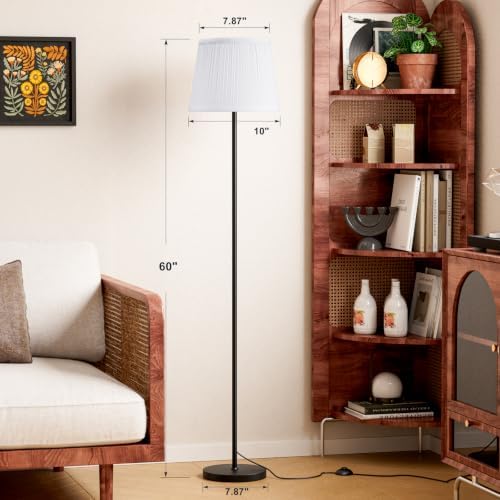 Ambimall 60'' Modern Floor Lamp with Shade, Tall Lamps for Living Room, Bedroom, Office, Dining Room, Pleated Fabric