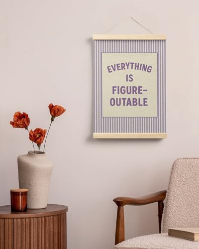 FGFK Everything Is Figureoutable Positive Affirmations Wall Art Poster Hanger Frame, Retro Purple Inspirational Canvas