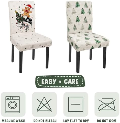 Christmas Chair Covers Set of 4 Gingerbread Xmas Tree Parsons Slipcovers