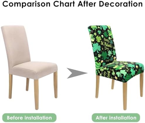 St Patricks Day Chair Covers Set of 6,Lucky Shamrock Chairs Slipcover for Dining Room, Removable Washable Breathable Cover in the Kitchen Restaurant Holiday Decor