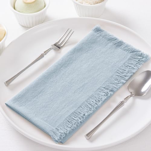 DeZerlor Grey Blue Summer Cotton Linen Washable Cloth Napkins Set of 6