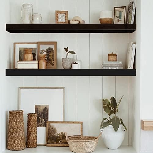 QEEIG Long Floating Shelves for Wall (Black, Set of 2, 35.4")