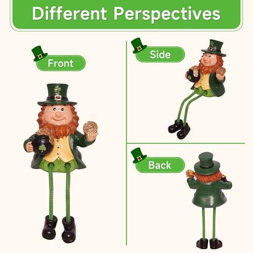 St Patricks Day Decorations Leprechaun Gnomes Small Figurine wit Gold Coins/Luck Shamrock/Irish Flag, St. Patrick's Day Gifts Resin Ornaments Statue for Party Home Table Decoration