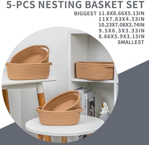 Small Cotton Rope Storage Basket Set 5 / Tan Brown