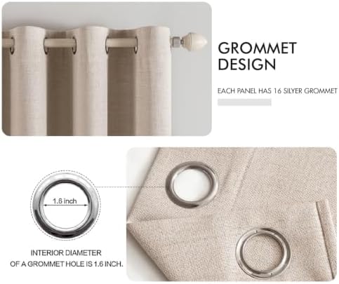 MIULEE Extra Wide 100% Blackout Linen Curtains for Bedroom 100x90 Beige