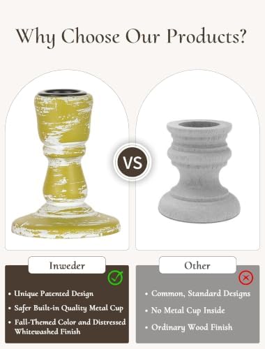 Fall Table Decor Rustic: Wooden Candlestick Holders Set of 4