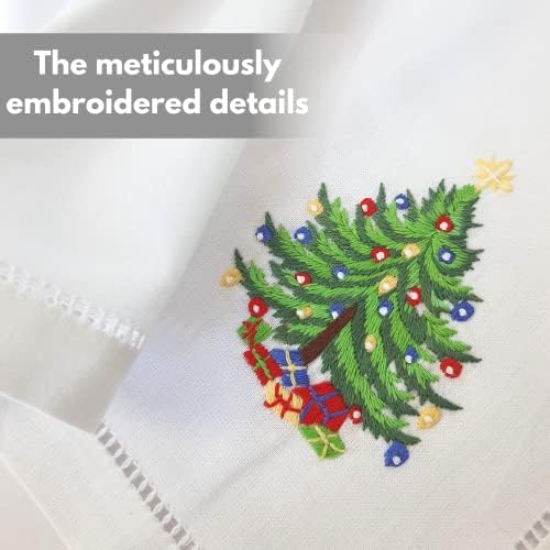 HCRAFT Embroidered Cotton Table Napkin, Cloth Napkins Set of 4 18"x18" Christmas Tree Napkin Square Fabric, Dining Room, Napkins Cloth Machine Washable, Christmas Napkins, Great Present Ideas