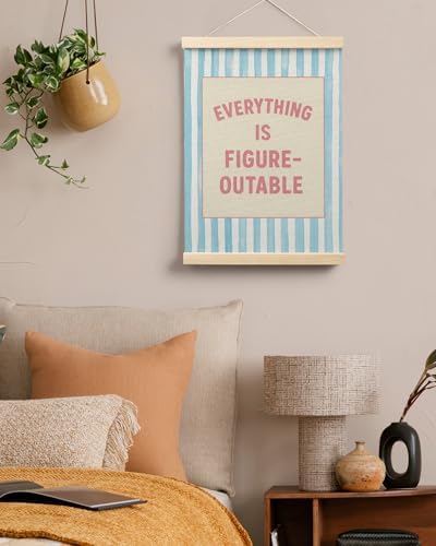 FGFK Preppy Pink and light Blue Everything Is Figureoutable Inspirational Framed hanging Canvas wall art Poster Prints