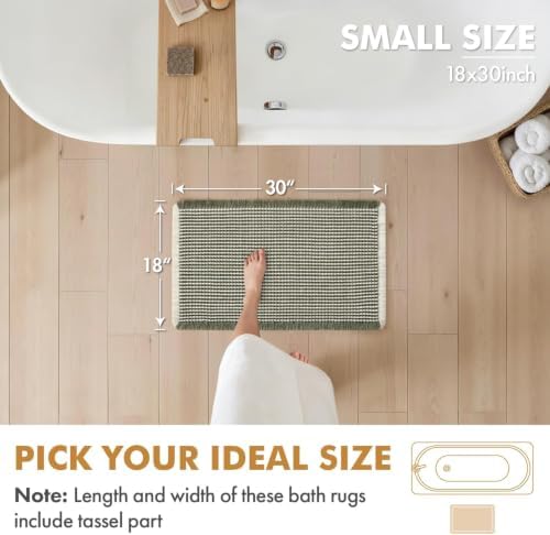 MIULEE Set of 2 Waffle Bathroom Rugs Boho Bath Mat Green&Cream 18x30 Inch