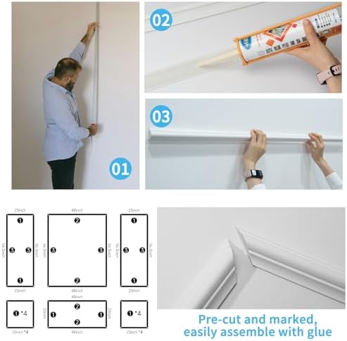 Pre-Cut Wall Molding pcs / White: Style 1 / Set of 6
