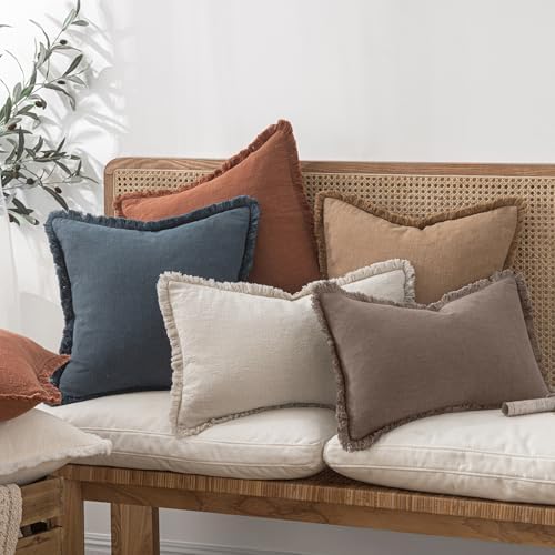 MIULEE Linen Fringe Decorative Fall Euro Pillow Covers Malt Ball 22x22