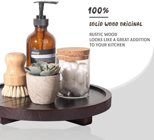 Round Decorative Tray Wood Bathroom Counter Organizer Farmhouse Kitchen Decor / Walnut / Set of 10