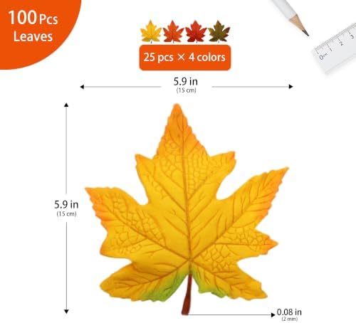100 Pcs Artificial Maple Leaves Bulk (Large-Leaf 4-Color Assorted)