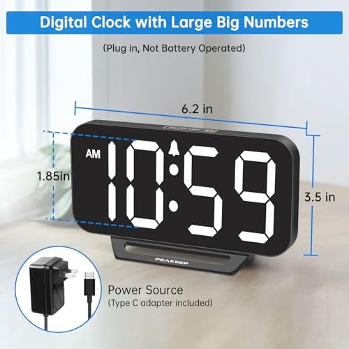 Peakeep Small Digital Alarm Clock for Bedrooms, Loud for Heavy Sleepers