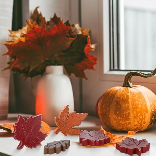 Bencailor 12 Pcs Fall Tiered Tray Decor Wooden Maple Leaf Decor Fall Table Decoration Retro Autumn Wooden Sign Thanksgiving Centerpiece for Home Desk Office Party Decoration