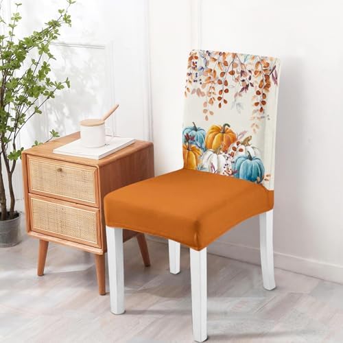 Fall Chair Covers Set of 6,Thanksgiving Parsons Chair slipcovers,Fall Pumpkin Kitchen Dining Room Decor Chair Seat Cover Protectors(Orange Pumpkin,6 Pack)