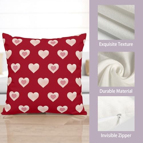 Valentine Day Outdoor Throw Pillow Covers 22x22 Set of 2 Red Pink Heart Pillows Cases Valentines Decorative Cushion Covers for Bed Couch Sofa Living Room