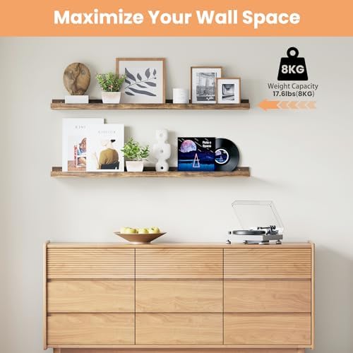 upsimples Floating Shelves for Wall Decor and Storage, Brown, 6Pcs 47.3''