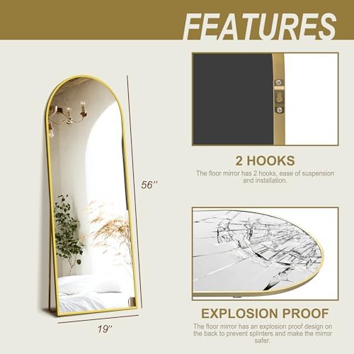 Delma Full Length Mirror, Large Floor Mirror for Wall, Bedroom, Bathroom, Living Room with Aluminium Frame (Stand, Arch
