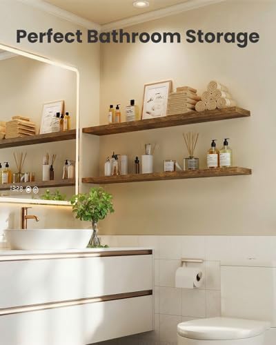Amada 35.4" Floating Shelves for Wall Decor & Storage, Set of 3, Brown